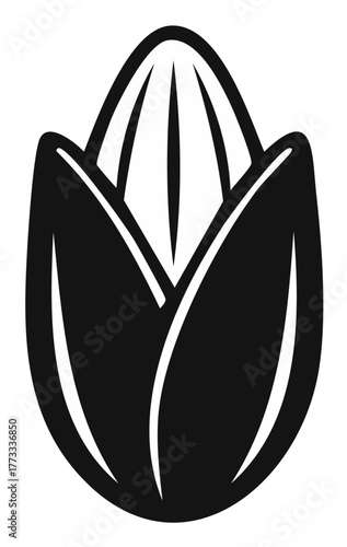 Black and White Pistachio Nut Icon Graphic Simple Style Vector Illustration