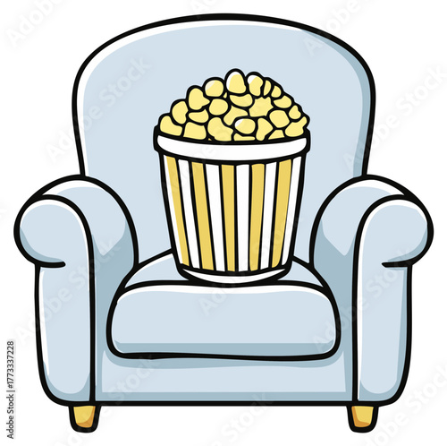 Whimsical Armchair Displaying Popcorn Ready for Home Movie Night Fun Entertainment