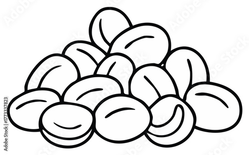 Stylized outline drawing depicting a heap of aromatic coffee beans ready for roasting or brewing a morning drink