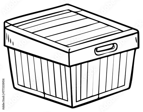 Simple black and white line art of a closed storage box with a lid and handle