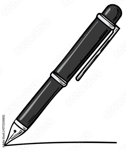 Elegant black fountain pen sketching a precise line creative illustration
