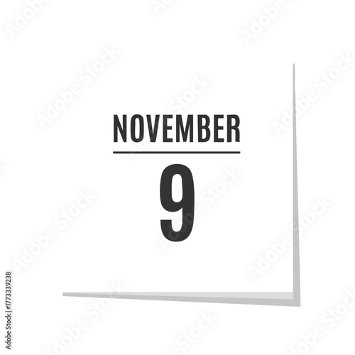 Precise digital calendar illustration showcasing specific date symbolizing remembrance and planning for events on November ninth