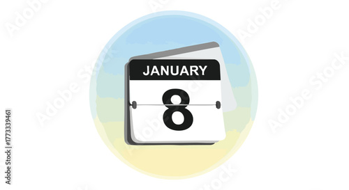 Stylish flip calendar illustration showcasing the date of January 8th for important reminders and events