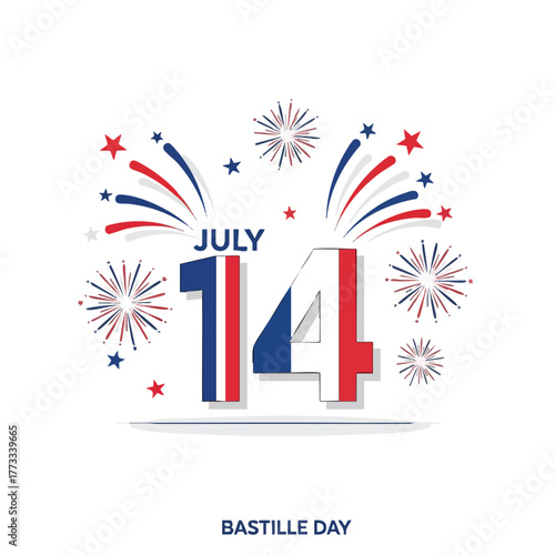 Festive Bastille Day Illustration with Patriotic Color Palette and Sparkling Design Elements