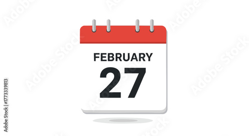 Flat vector calendar icon illustration depicting the twenty seventh of February  date reminder minimal look graphic element for events marking and