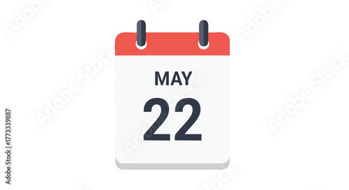 Stylized vector graphic displaying a calendar icon set to May 22nd, useful for reminders and promotional content, date related project