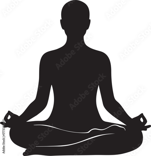 座禅を組んだ人のシルエット、瞑想、ヨガ、ベクターイラスト