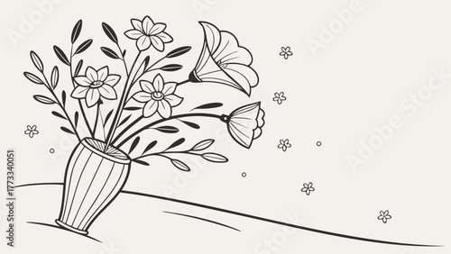 Elegant floral arrangement in vase, a timeless design element perfect for invitations, stationery, or branding, bringing a touch of nature and sophistication