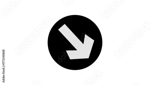 White color right side arrow in black round. Direction concept arrow icon concept on white background.