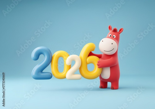 2026 말의 해 3D 캐릭터 일러스트
