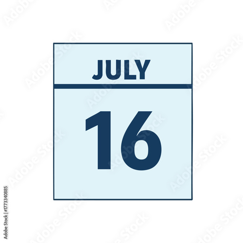 Simple graphic illustration displaying the calendar date of July 16th in a minimalist style