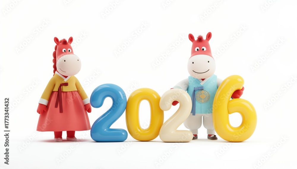 Fototapeta premium 2026 말의 해 3D 캐릭터 일러스트 