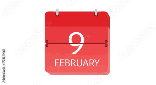 Vivid Crimson Calendar Displaying Ninth of February Symbolic Date Illustration Reminder Tool Graphic Resource