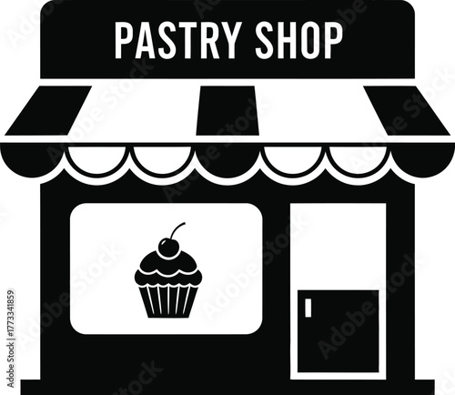 Simple black and white icon of a pastry shop