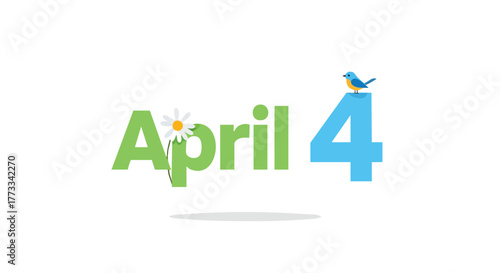 Stylized April 4th illustration with floral and avian elements creating a celebratory seasonal design