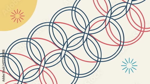 Modern abstract geometric pattern featuring intersecting circles perfect for backgrounds, branding, and creative projects with a retro, stylish feel