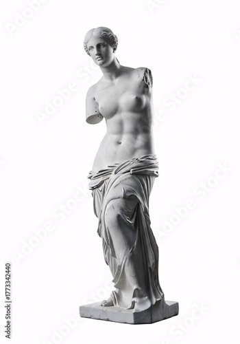 Venus de milo statue, ancient greek sculpture, isolated on white background
