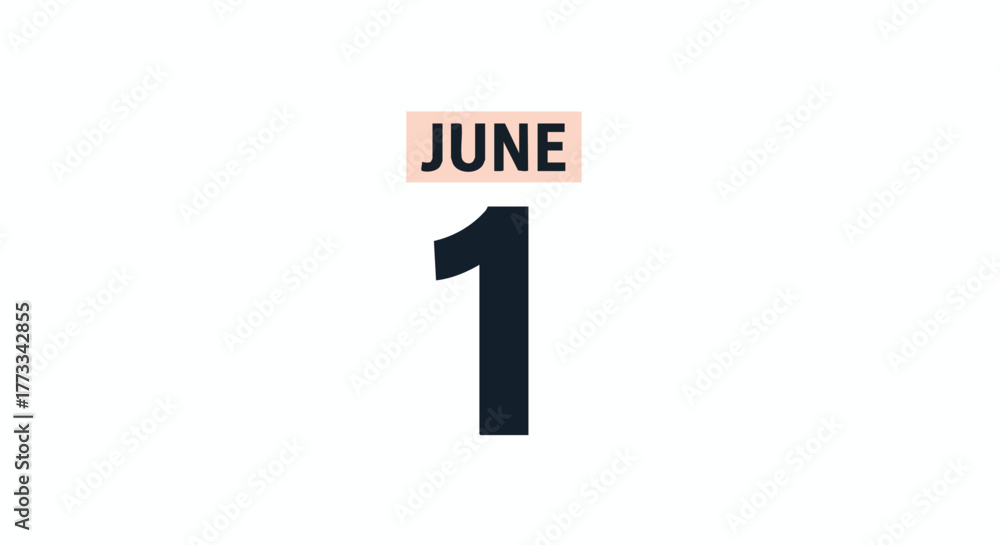 Fototapeta premium Minimalist graphic illustration showcasing the date June 1st on a clean white backdrop with a modern style and aesthetic appeal