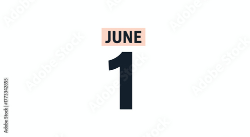 Minimalist graphic illustration showcasing the date June 1st on a clean white backdrop with a modern style and aesthetic appeal