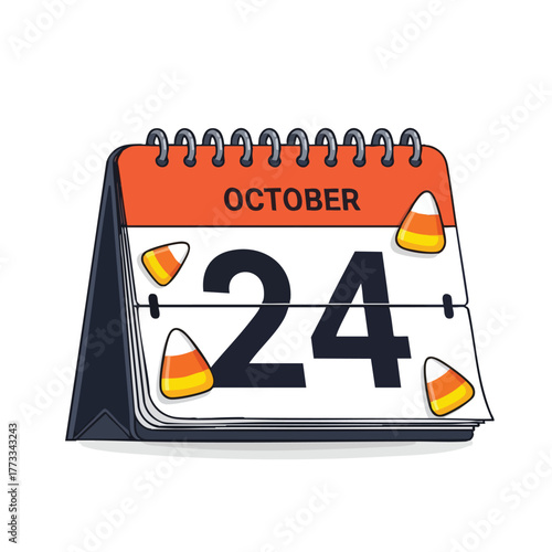 Halloween Countdown: Stylized Calendar Displaying October 24th with Candy Corn Accents Indicating Festive Anticipation