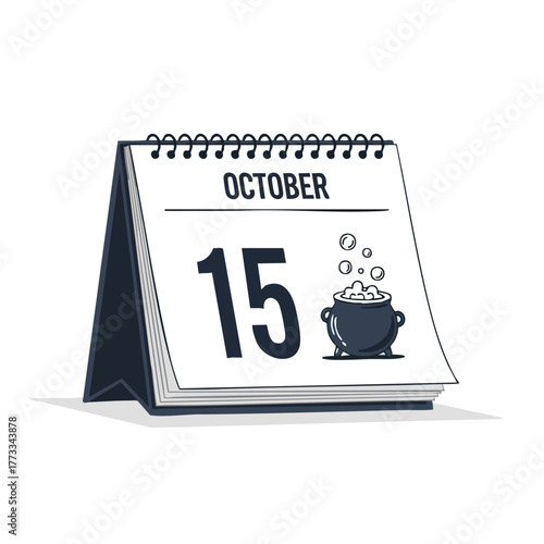 Whimsical October 15th Calendar Illustration with a Bubbling Cauldron for a Spooky Holiday Season