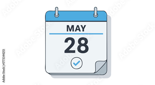 Illustrative representation of a calendar page marked for May 28 with a checkmark indicator appointment schedule