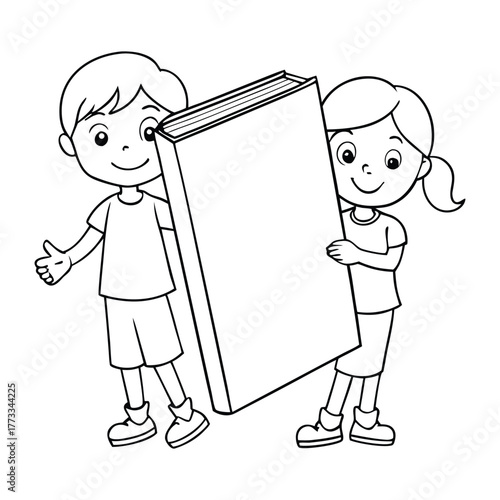 Fun coloring page showing kids gathered around a big open book, exploring stories and learning together. Perfect for inspiring creativity, reading, and imagination.

