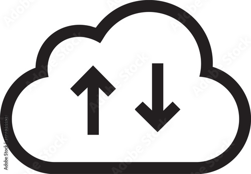 Black Cloud Outline with Up and Down Arrows – Data Sync and Cloud Storage Vector