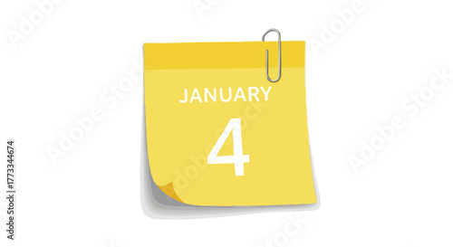 Marking the date on a vibrant yellow calendar page noting the fourth day of January
