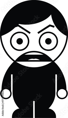 Angry Man Cartoon Character with Frowning Face and Open Mouth Yelling, Isolated on Transparent Background.