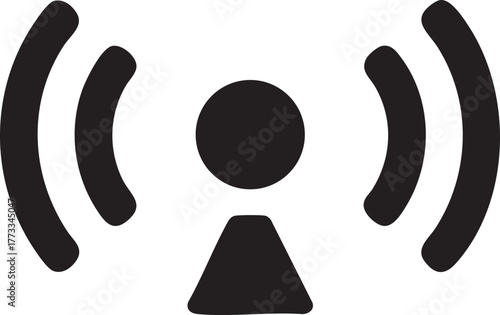 Black Signal Tower Icon – Wireless Network and Broadcast Vector