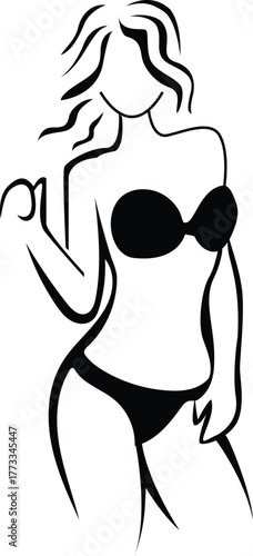 Hand drawn nice girl sports gym fitness health spa aesthetic athletics workout exercise personal trainer beach playing model lifestyle charachter outline silhoutte vector