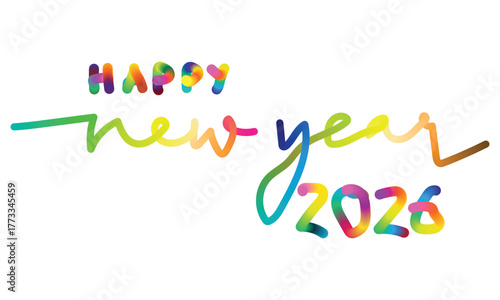 Happy New Year 2026 Colorful Text Design Vibrant Rainbow Lettering Illustration
