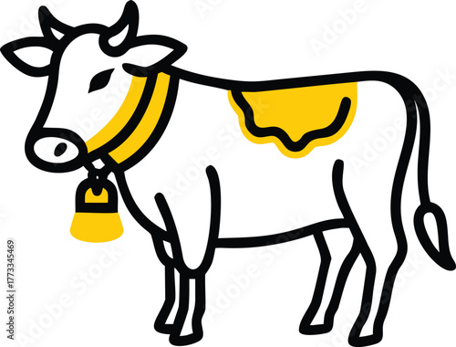 Farm animal cow with a bell collar icon illustration