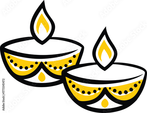 Set of traditional indian diwali diya icons for festive celebrations
