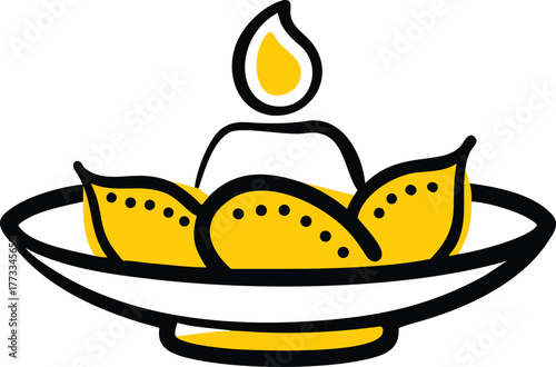 Traditional indian puja thali worship plate icon for religious ceremonies