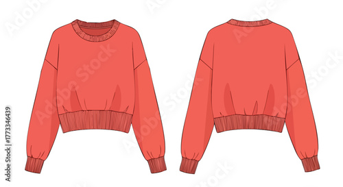 Crimson comfort: Relaxed fit sweatshirt, capturing both the front and back perspectives, highlighting casual fashion design elements and comfortable