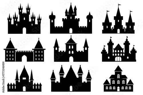 set of Castle and Palace Silhouette vector illustration 