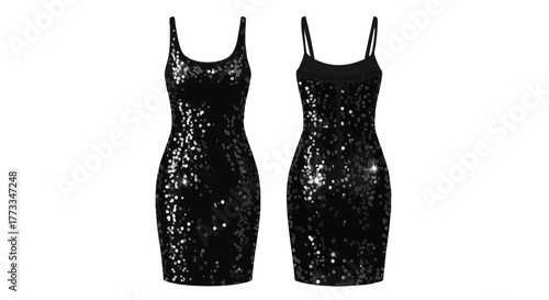 Sequin Embellished Dress: Front and Back View for Fashion Design, Glamour Apparel