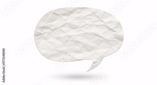 Crumpled paper speech bubble isolated on white background