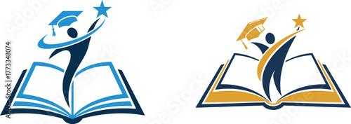 graduation success open book logo, student academic achievement education vector