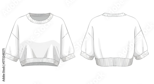 Sweatshirt sketch showcasing front and back views for design and fashion inspiration displaying clothing technical drawing illustration, garment