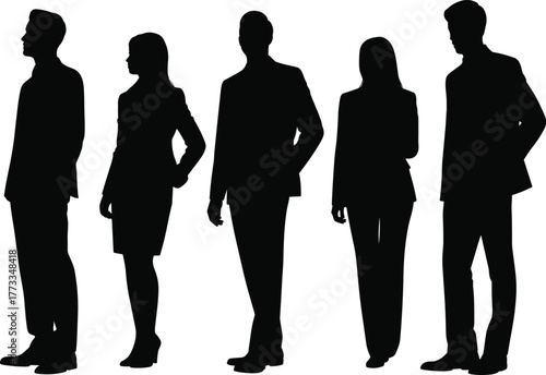 Business people silhouettes, professional team vector illustration, corporate group artwork, office attire design, teamwork concept, workplace diversity, 