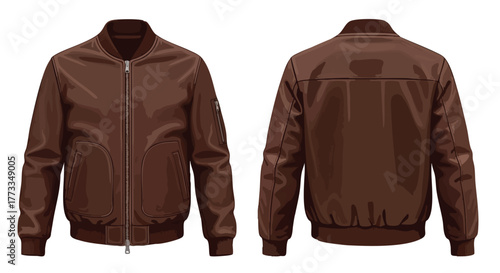 Stylish chocolate brown bomber jacket presented in front and back view for modern fashion needs