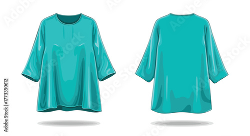 Elegant turquoise tunic illustration showcasing front and back views for fashion design and style inspiration
