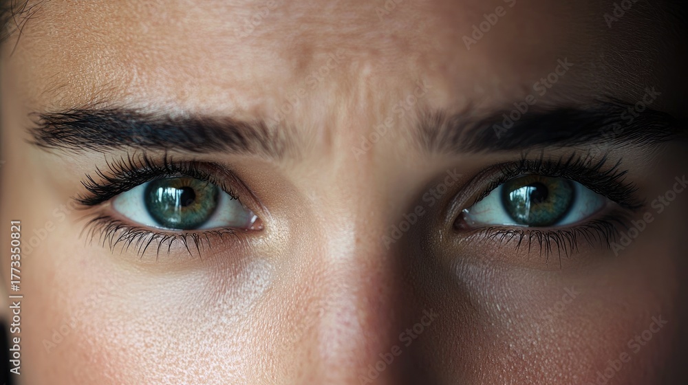 Fototapeta premium Captivating Close-Up of Green Eyes with Expressive Emotion and Smooth Skin Tone