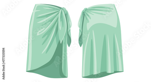 Vivid portrayal of elegant sarongs featuring vibrant mint green tones and sophisticated draped knotting, symbolizing the serene beauty of tropical