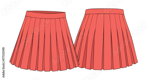 A vivid pink pleated skirt illustration showcases a fashion-forward design with intricate folds and clean lines against a white background