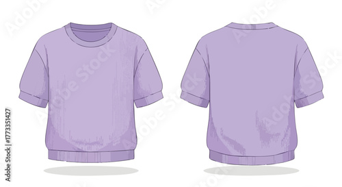 Lilac knitted blouse illustration, front and back views, minimalistic style drawing on a white backdrop creates a fashionable fashion garment design