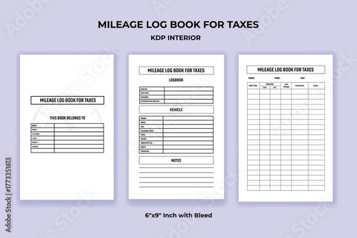 Mileage Logbook for Taxes KDP Interior, Vehicle Mileage Tracker Template for Business and Personal Use